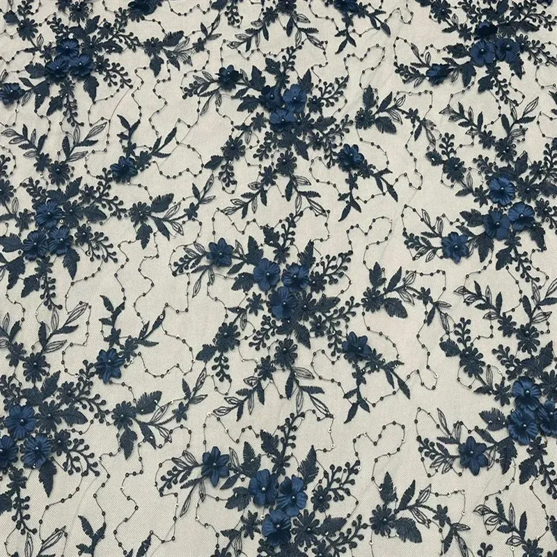 Fashion 3D Flowers Floral Beaded Lace Fabric