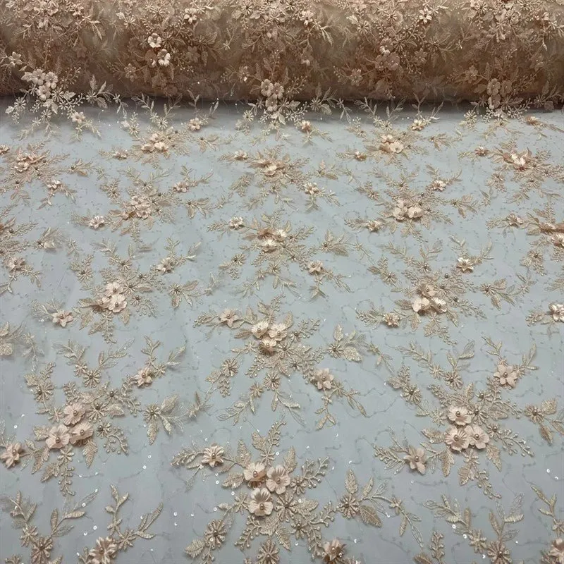 Fashion 3D Flowers Floral Beaded Lace Fabric