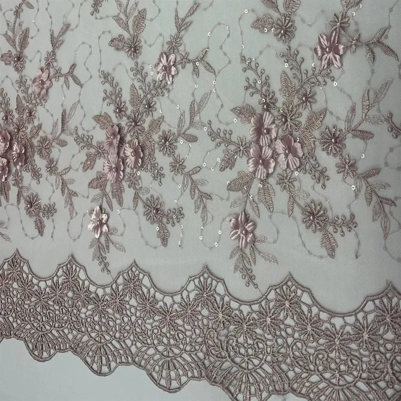Fashion 3D Flowers Floral Beaded Lace Fabric