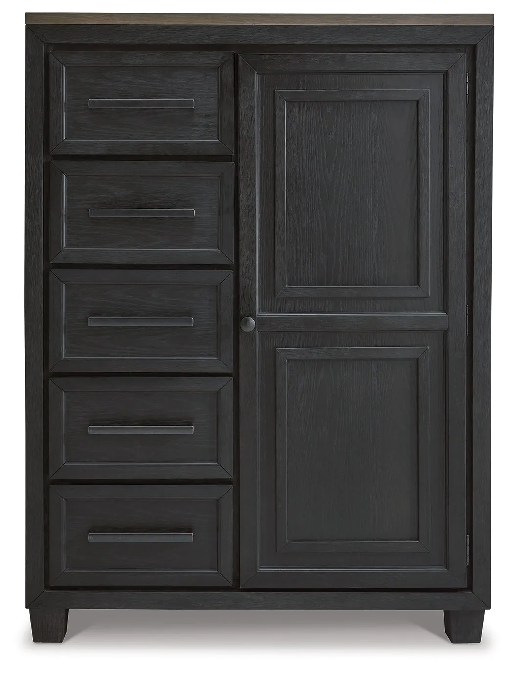 Foyland King Panel Storage Bed with Mirrored Dresser and Chest in Black/Brown