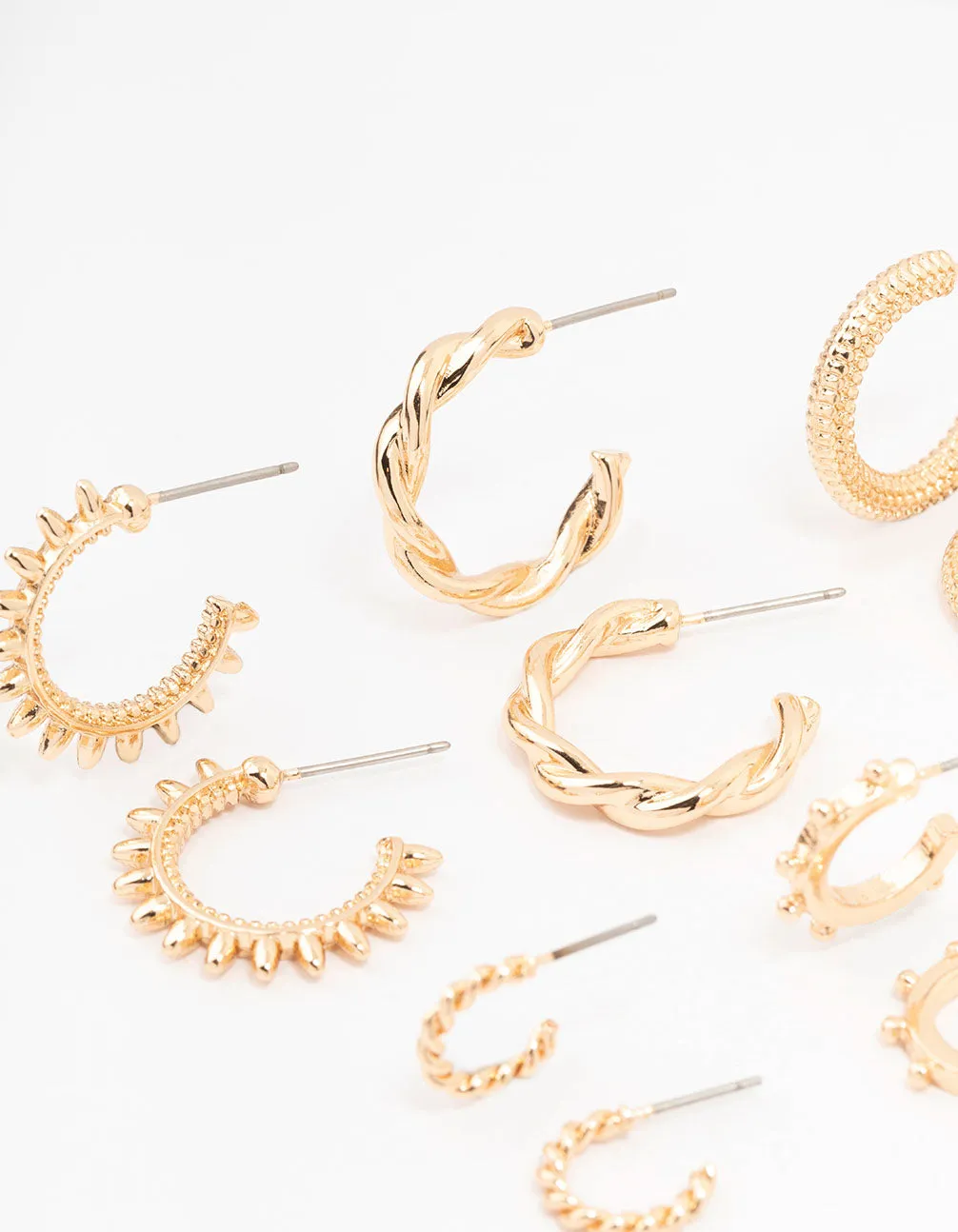 Gold Spike Huggie Earrings 6-Pack