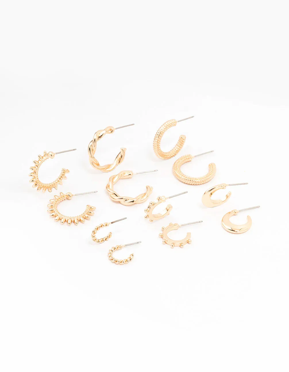 Gold Spike Huggie Earrings 6-Pack