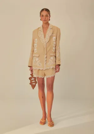 KHAKI EMBROIDERED SHORT