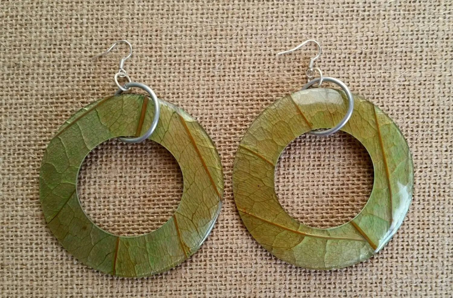 Manga Leaves Coconut Big Statement Earrings Round Eco Friendly, Mango Manga Earrings