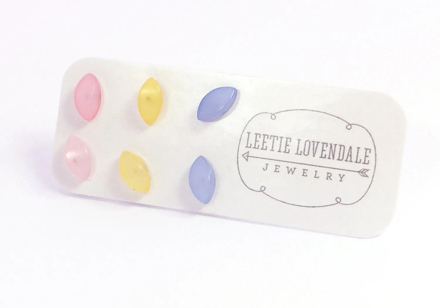 Marquis Moonglow Pastel Tone Stud Earring Set - Lucite Post Earrings - Pink Light Blue Yellow