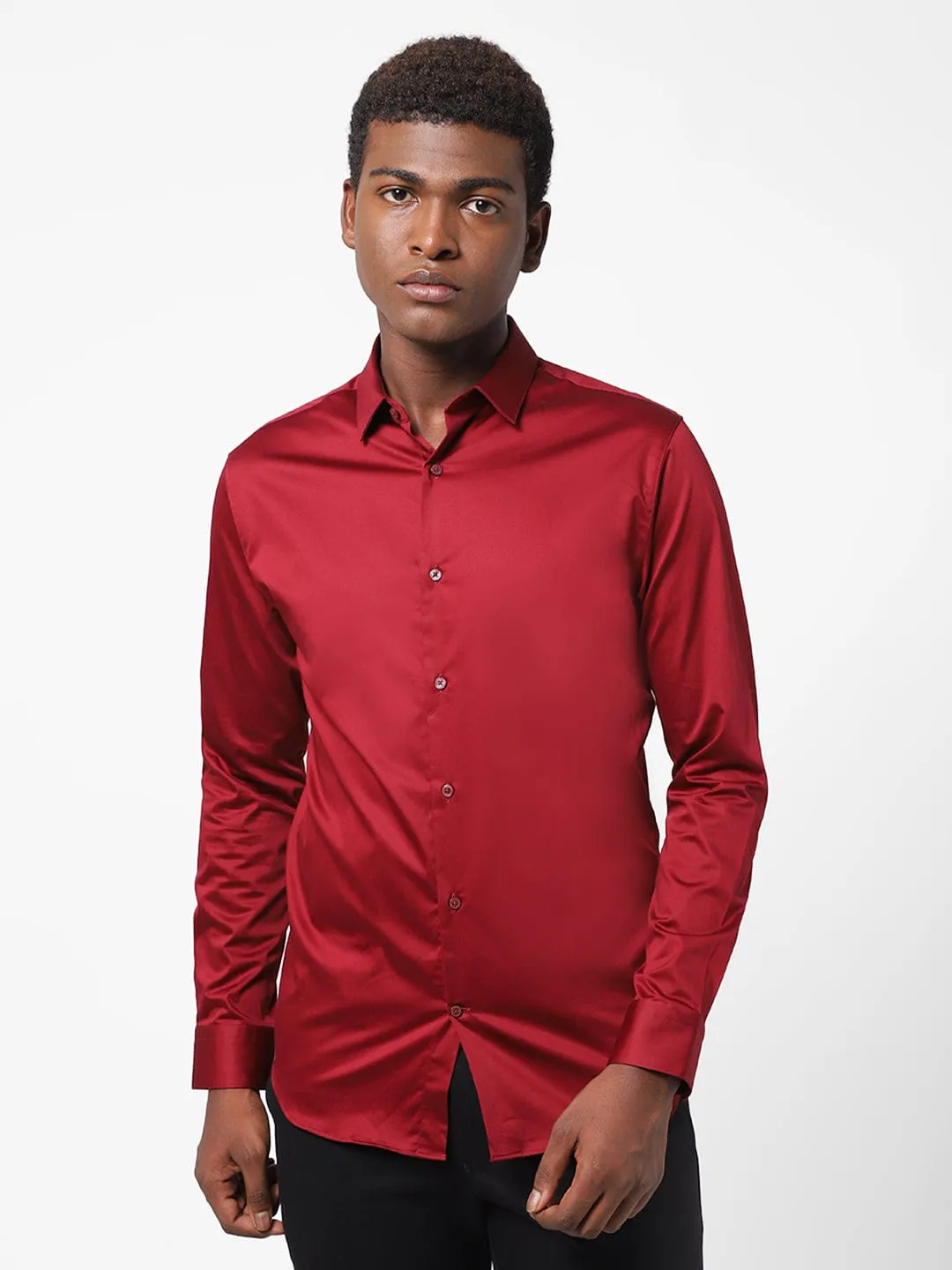 Men's Crimson Red Solid Shirt