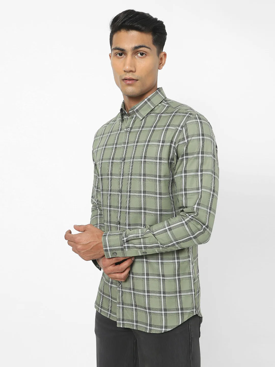 Men's Green Checkered Cotton Shirt