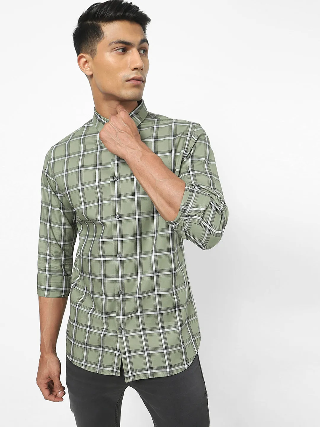 Men's Green Checkered Cotton Shirt