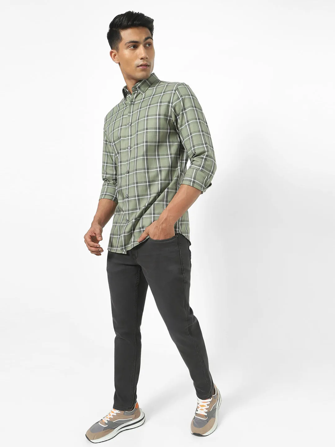 Men's Green Checkered Cotton Shirt