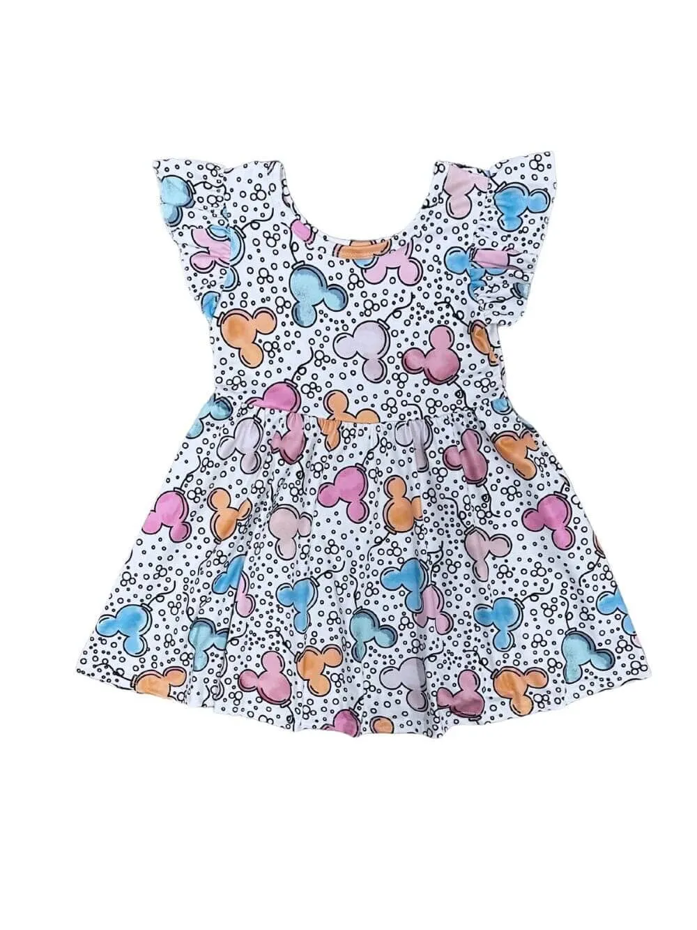 Mouse Balloons Girls Pastel Short Sleeve Dress