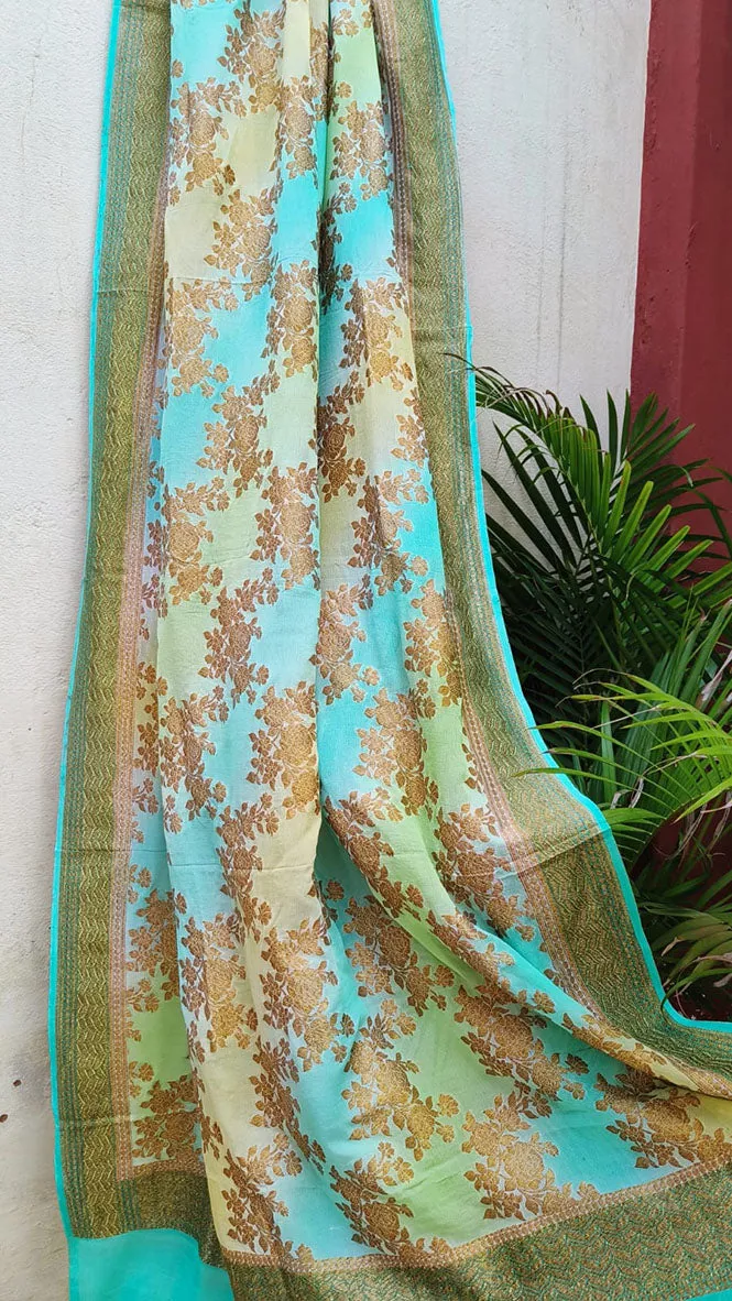 Multicolor Banarasi Handloom Georgette Brush Dye Dupatta