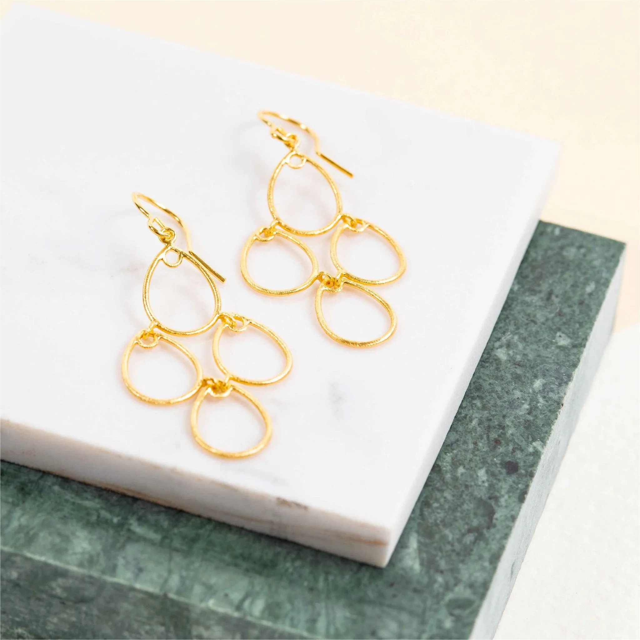 Palermo Brushed Yellow Gold Art Deco Earrings