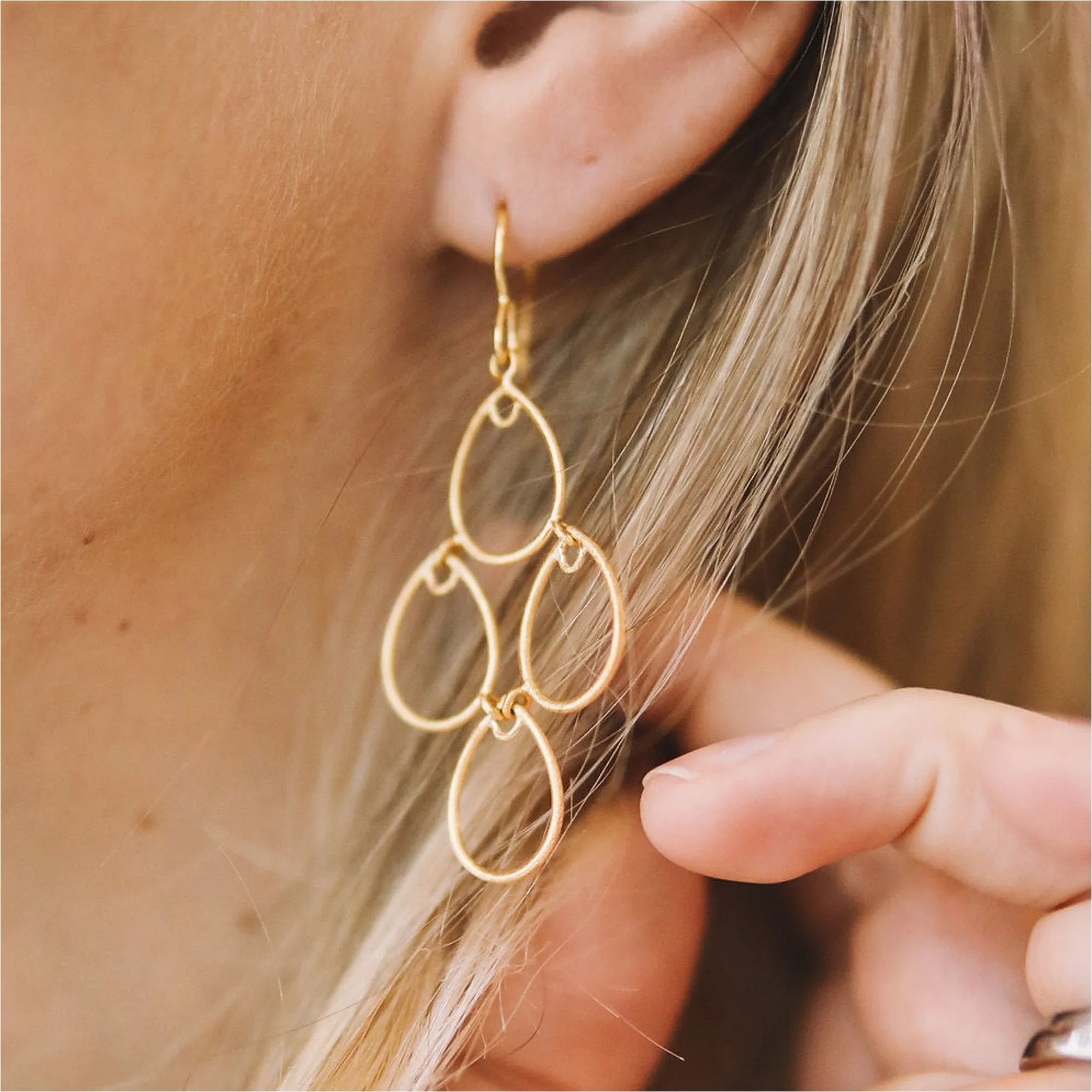 Palermo Brushed Yellow Gold Art Deco Earrings