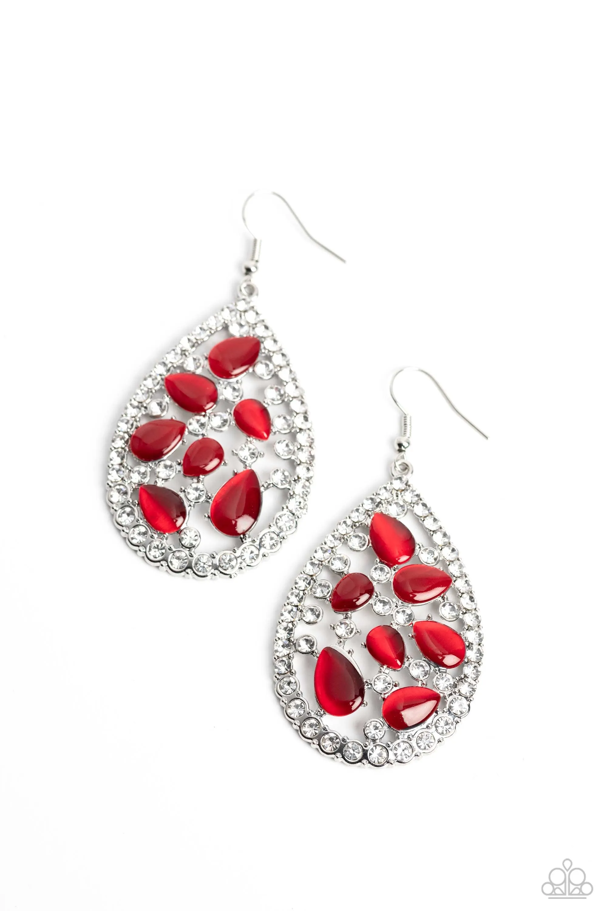 Paparazzi Cats Eye Class - Red Earrings