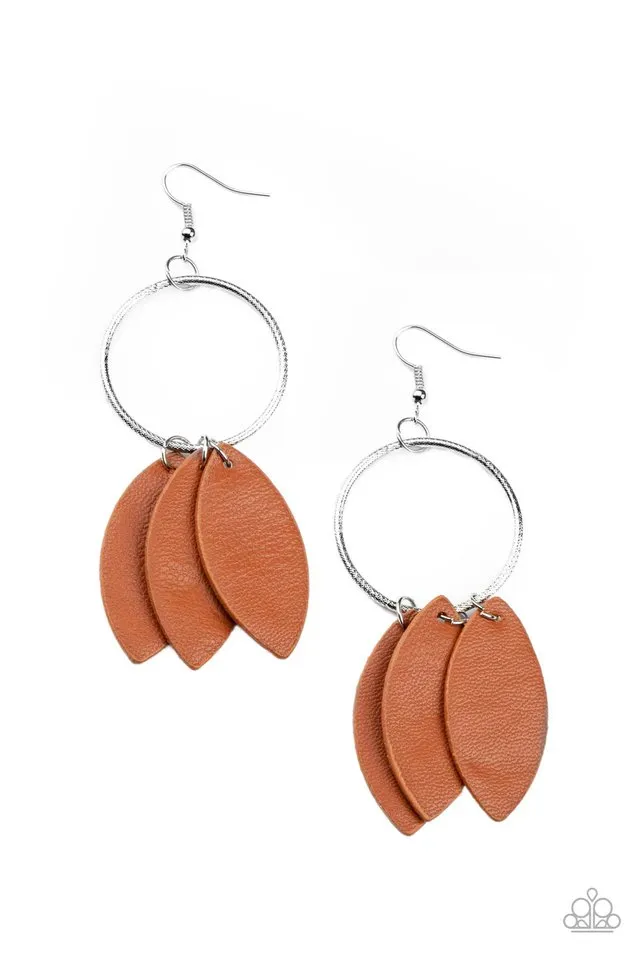 Paparazzi Earring ~ Leafy Laguna - Brown