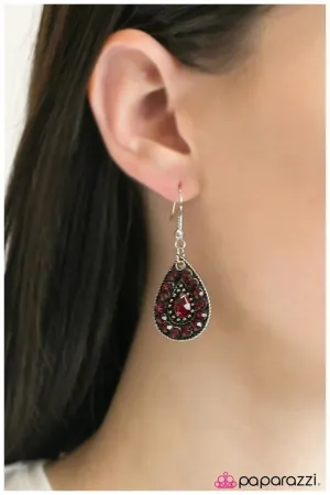 Paparazzi Earring ~ Sparkle In The Rain - Red