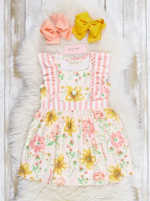 Peach Stripes Garden Ruffle Dress