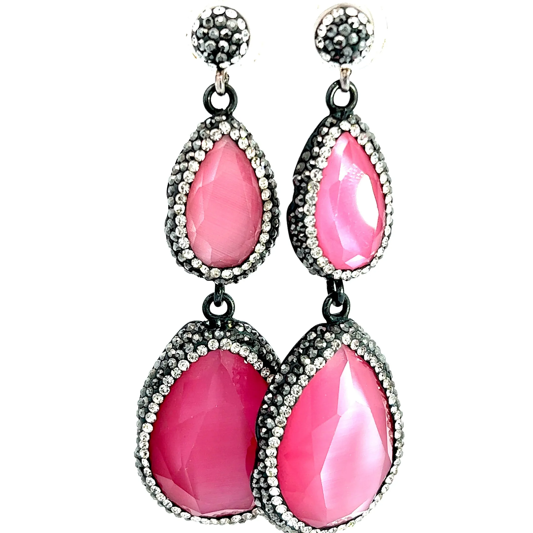 Pink Tourmaline Long Sterling Silver Earring