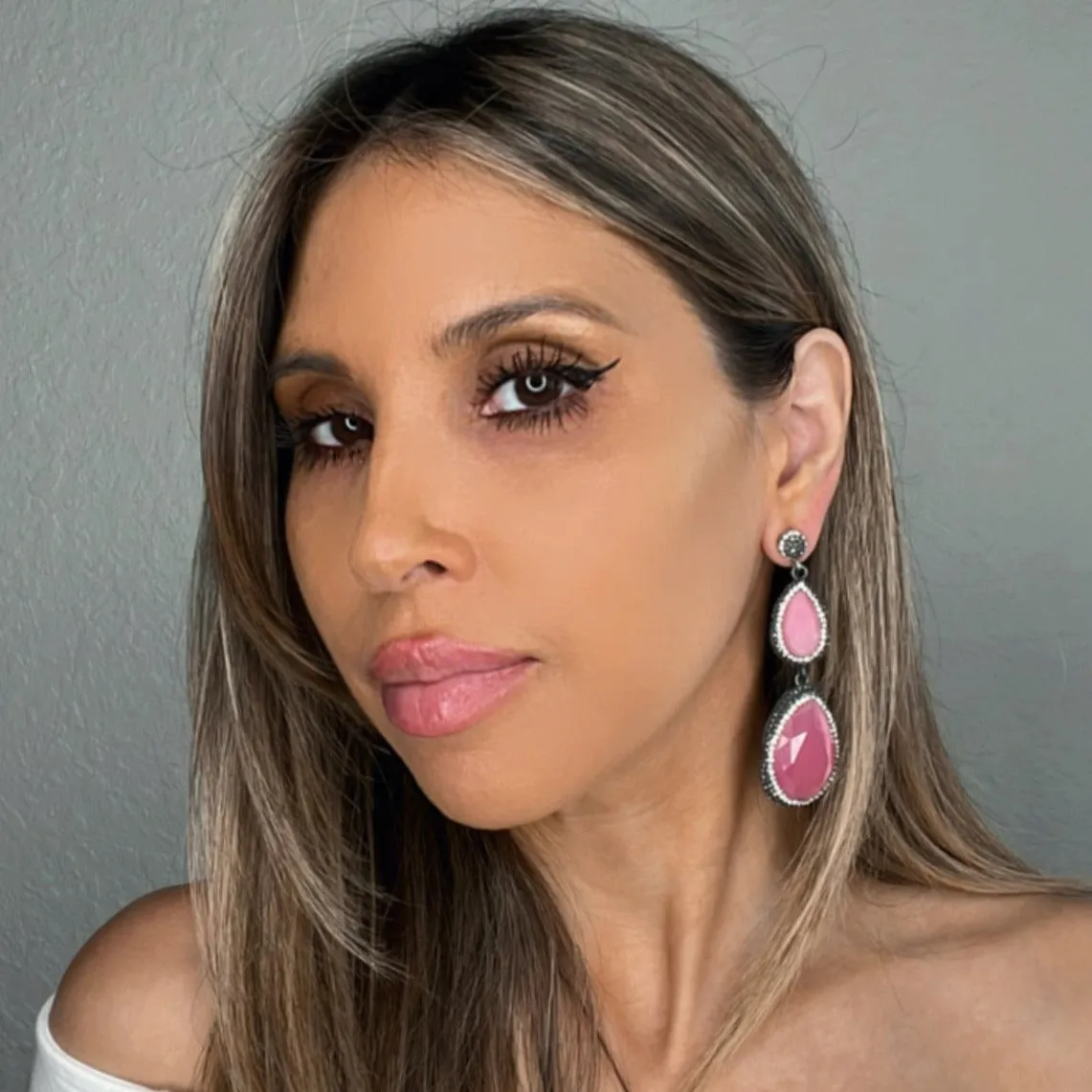 Pink Tourmaline Long Sterling Silver Earring