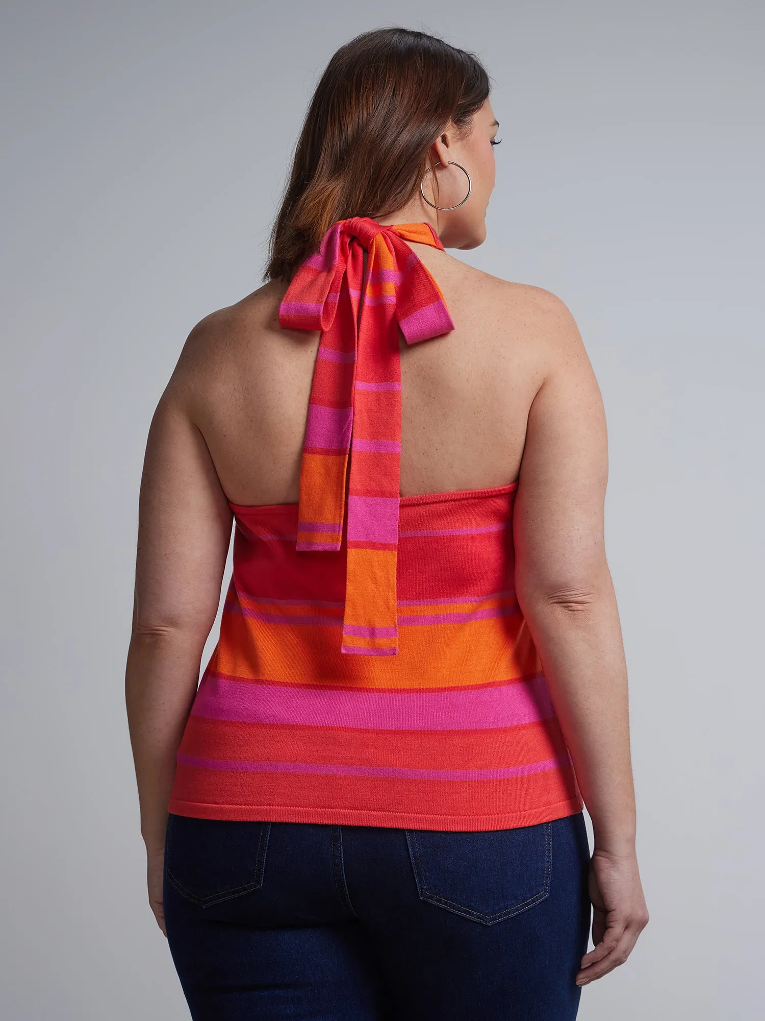 Plus Striped Halterneck Sweater
