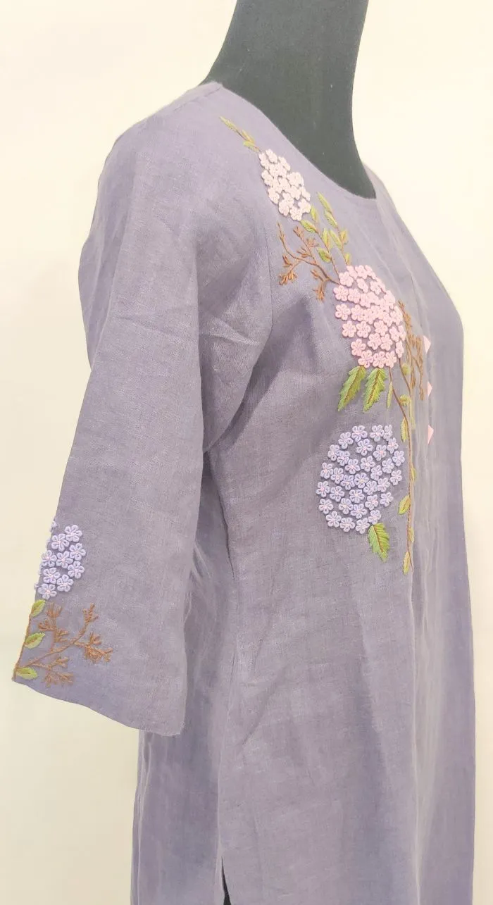 Purple Fancy Linen Hand Work Kurta