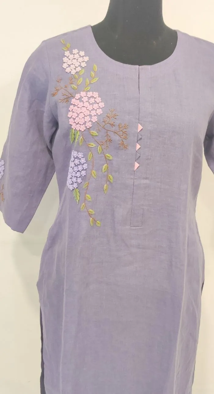 Purple Fancy Linen Hand Work Kurta