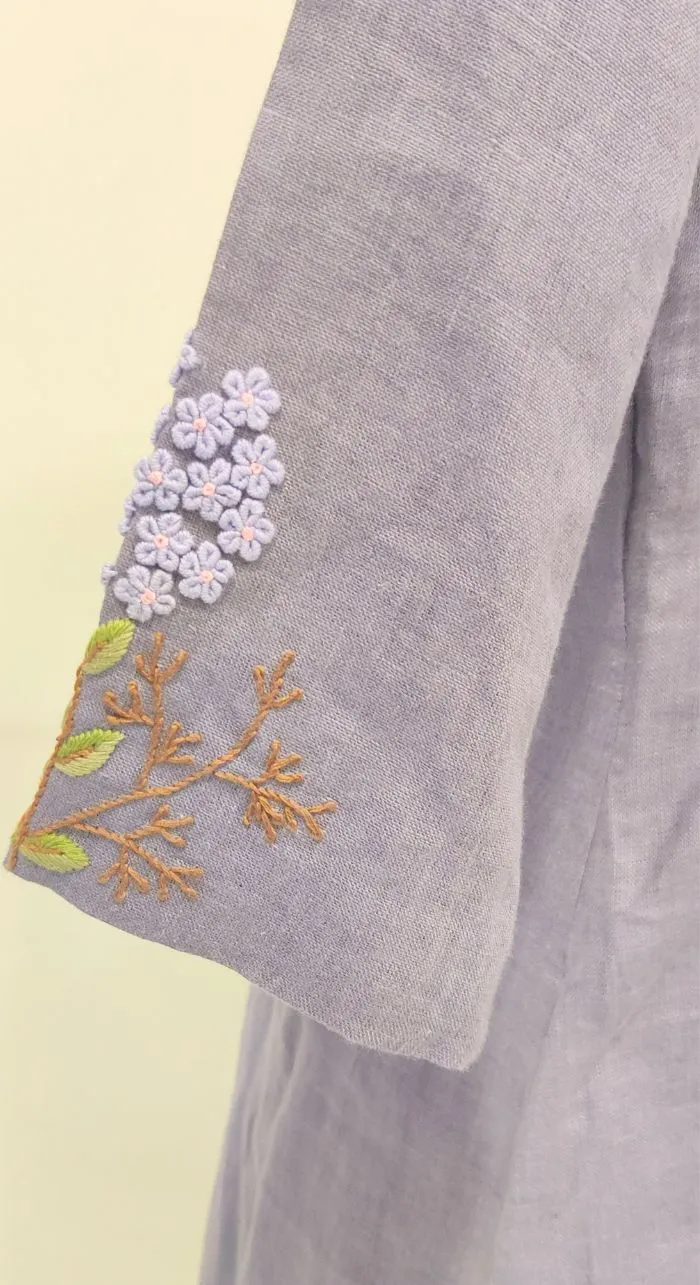 Purple Fancy Linen Hand Work Kurta