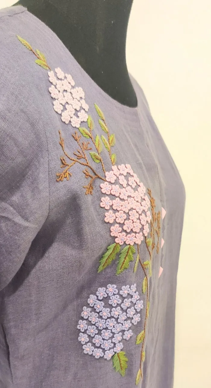 Purple Fancy Linen Hand Work Kurta