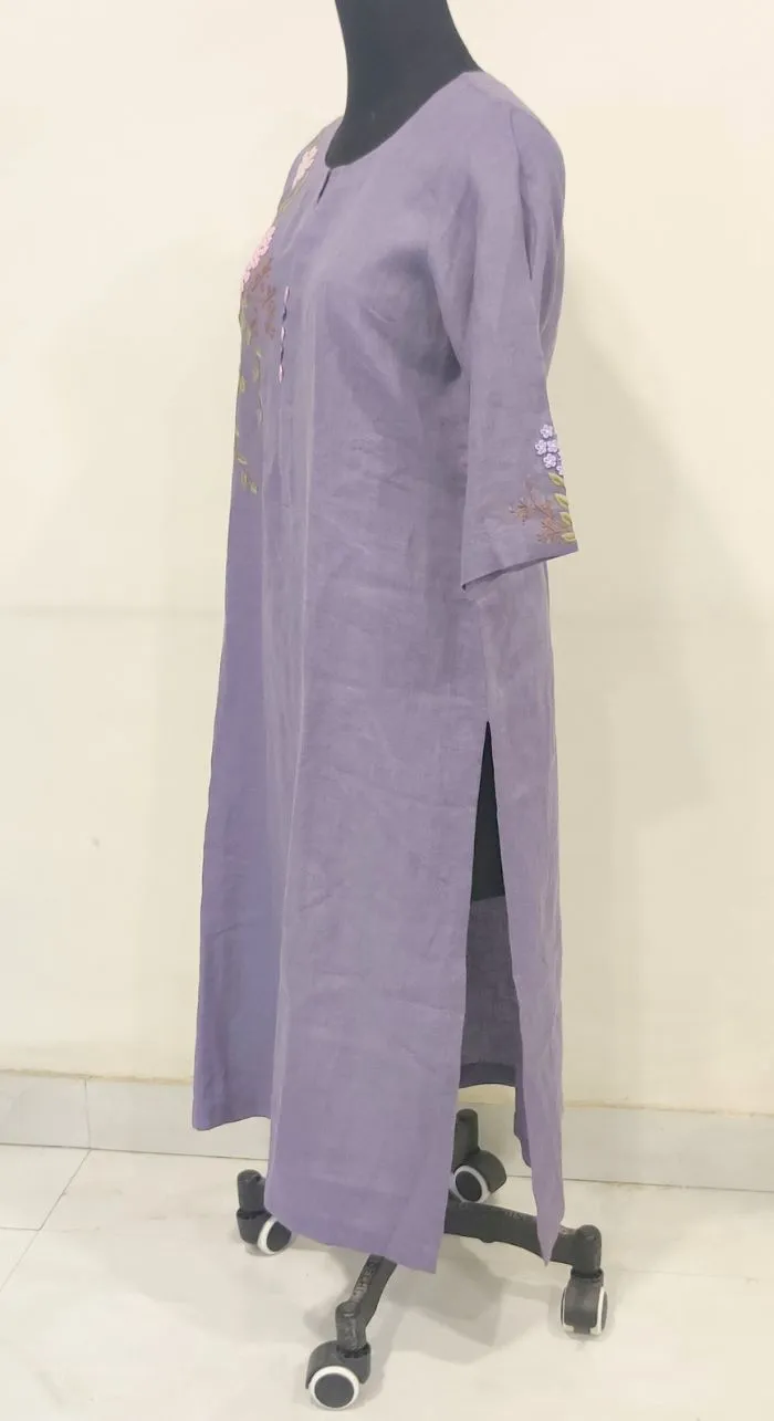 Purple Fancy Linen Hand Work Kurta
