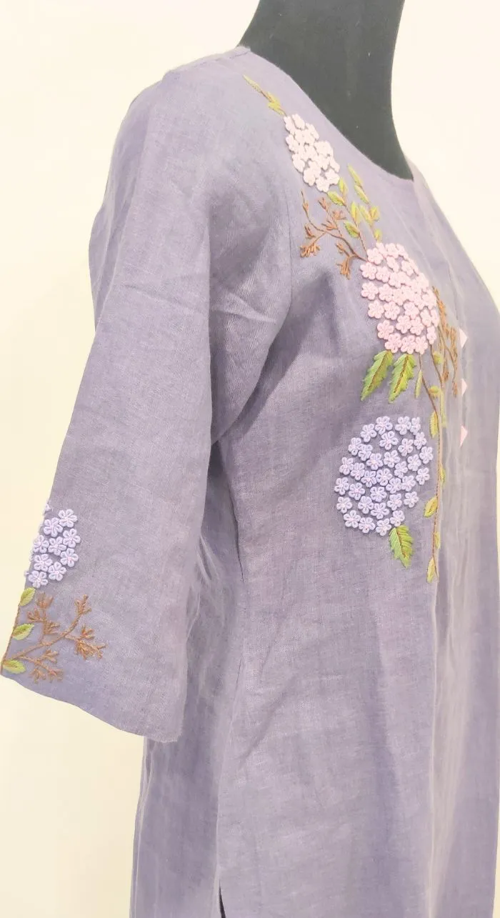 Purple Fancy Linen Hand Work Kurta