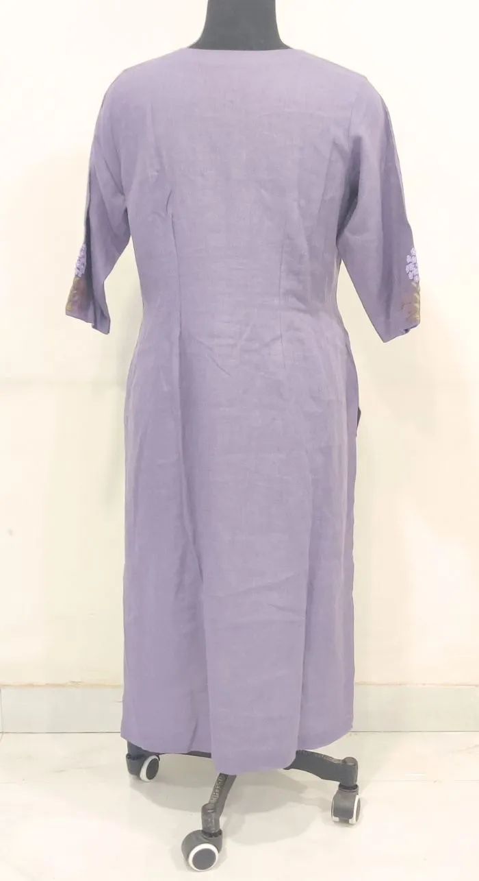 Purple Fancy Linen Hand Work Kurta