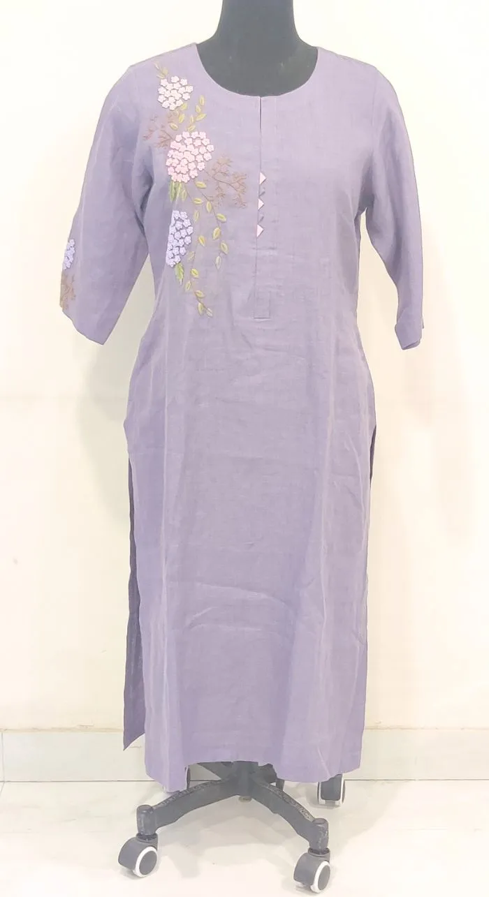 Purple Fancy Linen Hand Work Kurta