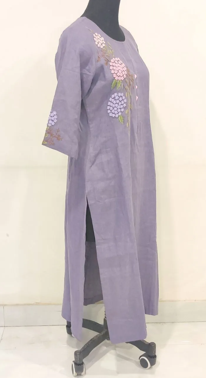 Purple Fancy Linen Hand Work Kurta