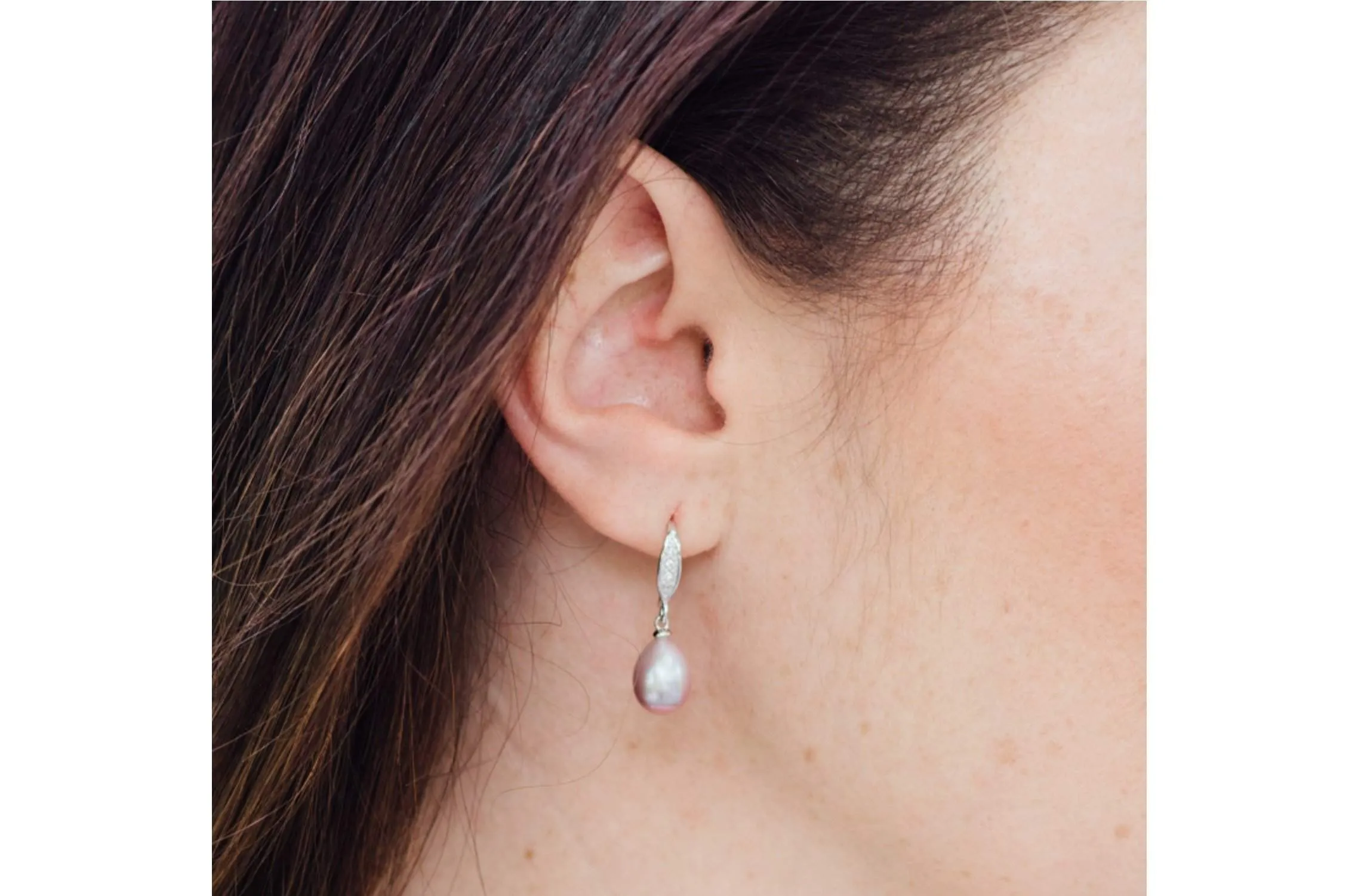Rice Shape Purple Cultured Freshwater Pearl Dangle Drop Earring with Sterling Silver 9mm