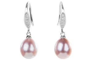 Rice Shape Purple Cultured Freshwater Pearl Dangle Drop Earring with Sterling Silver 9mm
