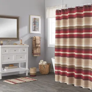Saturday Knight Ltd Madison Stripe Colorful Woven Basketweave Bath Shower Curtain - 72x72", Red