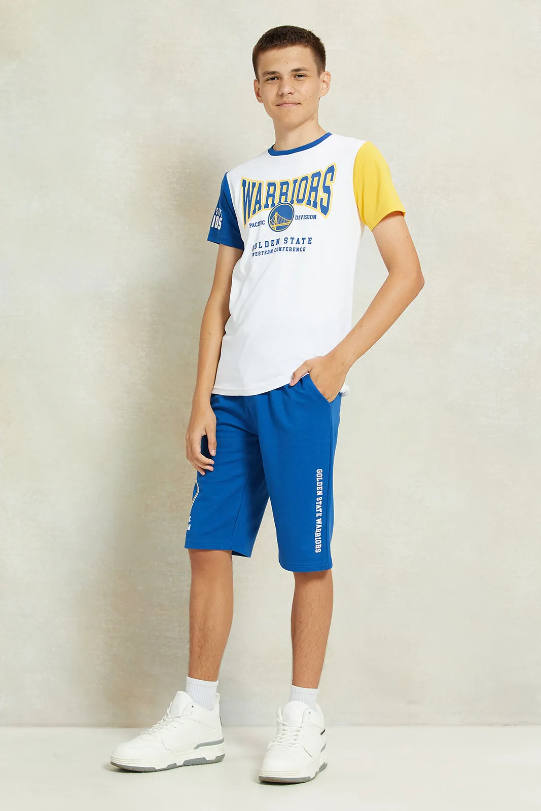 Senior Boys Blue Printed Active Shorts