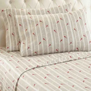 Shavel Micro Flannel Quality Printed Sheet Set - Twin Flat/Fitted Sheet 66x96/75x39x14" Pillowcase 21x32" - Cardinals.