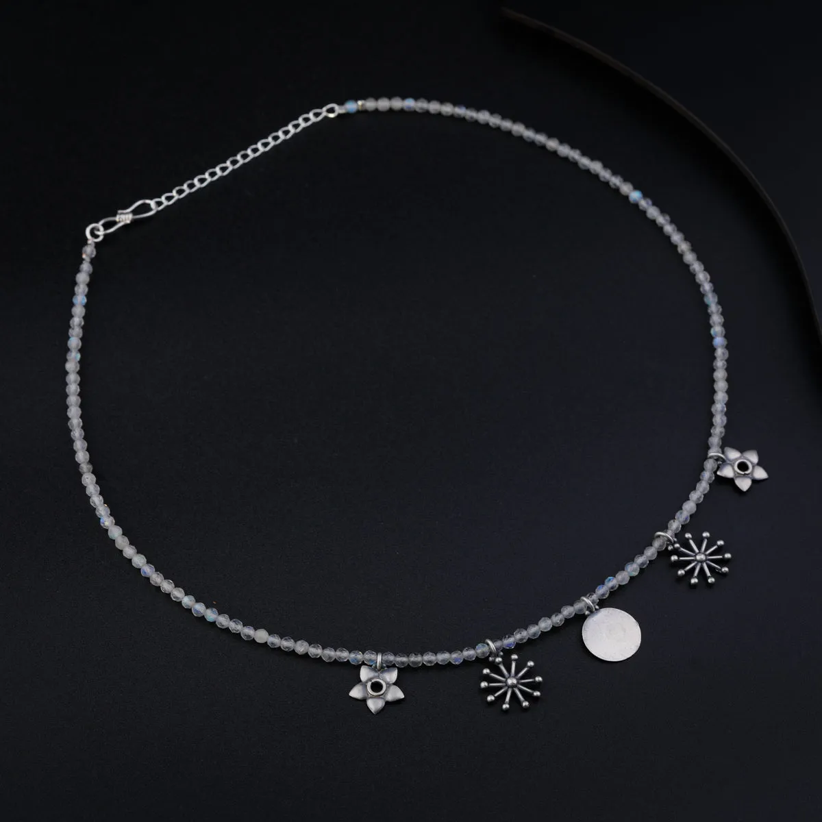 Silver 5 Charm Necklace with Crystals