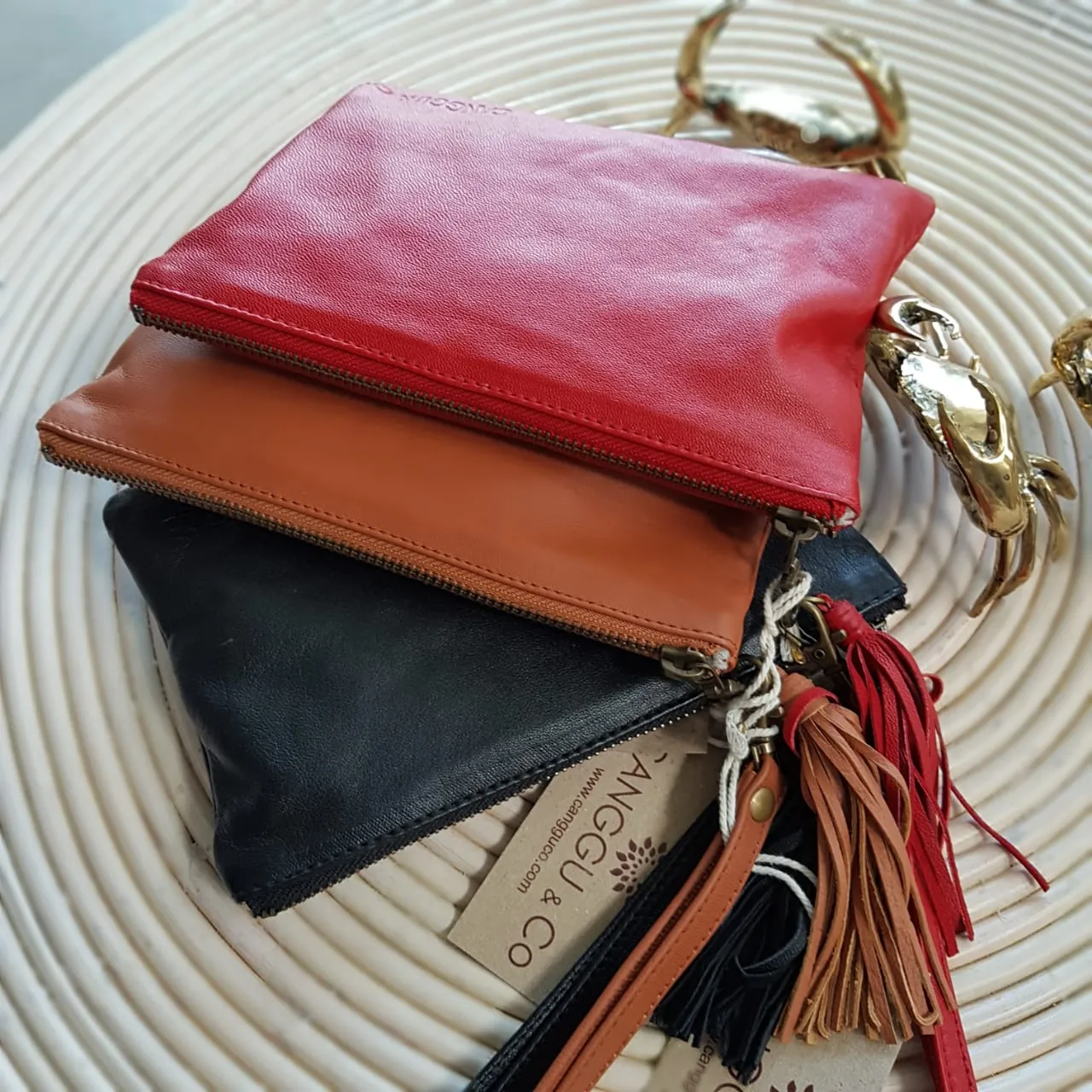 Small Multi-Color Very Soft Leather Clutches With Tassel