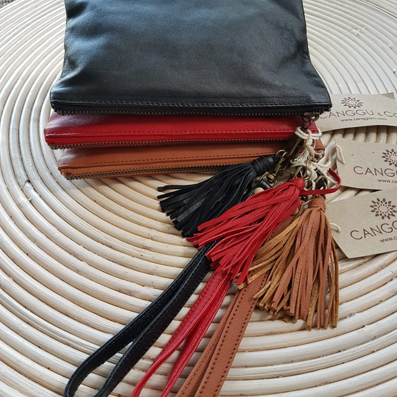 Small Multi-Color Very Soft Leather Clutches With Tassel