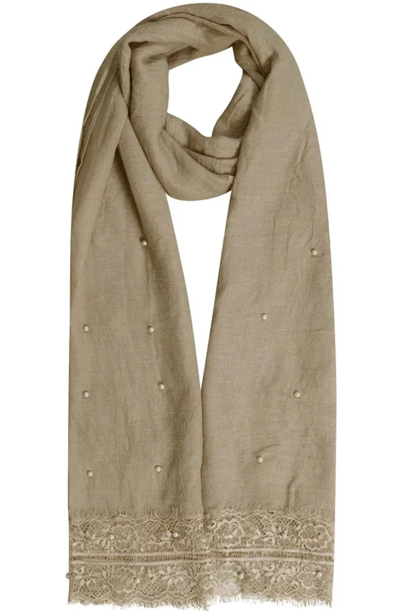 Soft Almond | Lace and Pearl Hijab