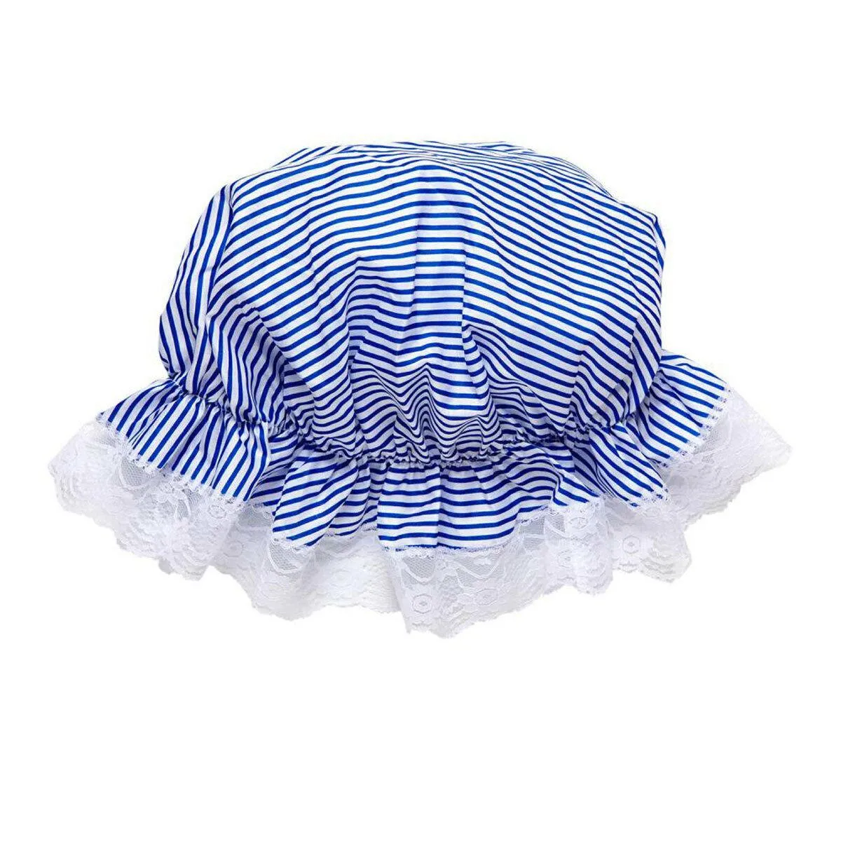 Striped Mob Cap Bonnet with Elegant Lace Detailing for Traditional Victorian Fancy Dress