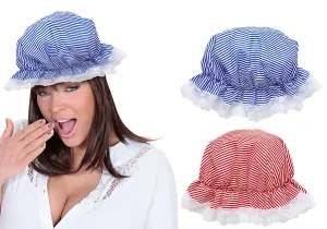 Striped Mob Cap Bonnet with Elegant Lace Detailing for Traditional Victorian Fancy Dress
