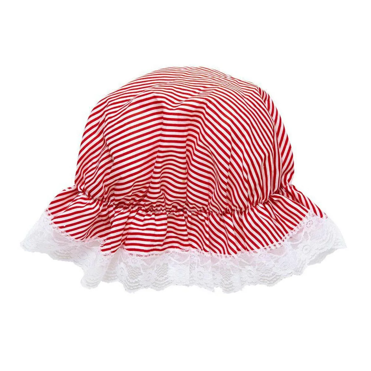 Striped Mob Cap Bonnet with Elegant Lace Detailing for Traditional Victorian Fancy Dress