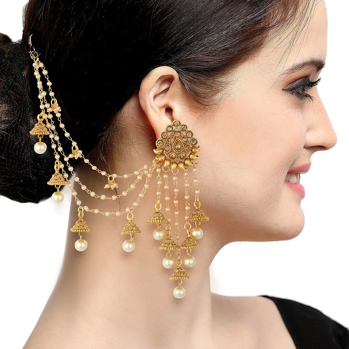 Sukkhi Bahubali Traditional Gold Plated Long Chain Jhumki Earrings For Women
