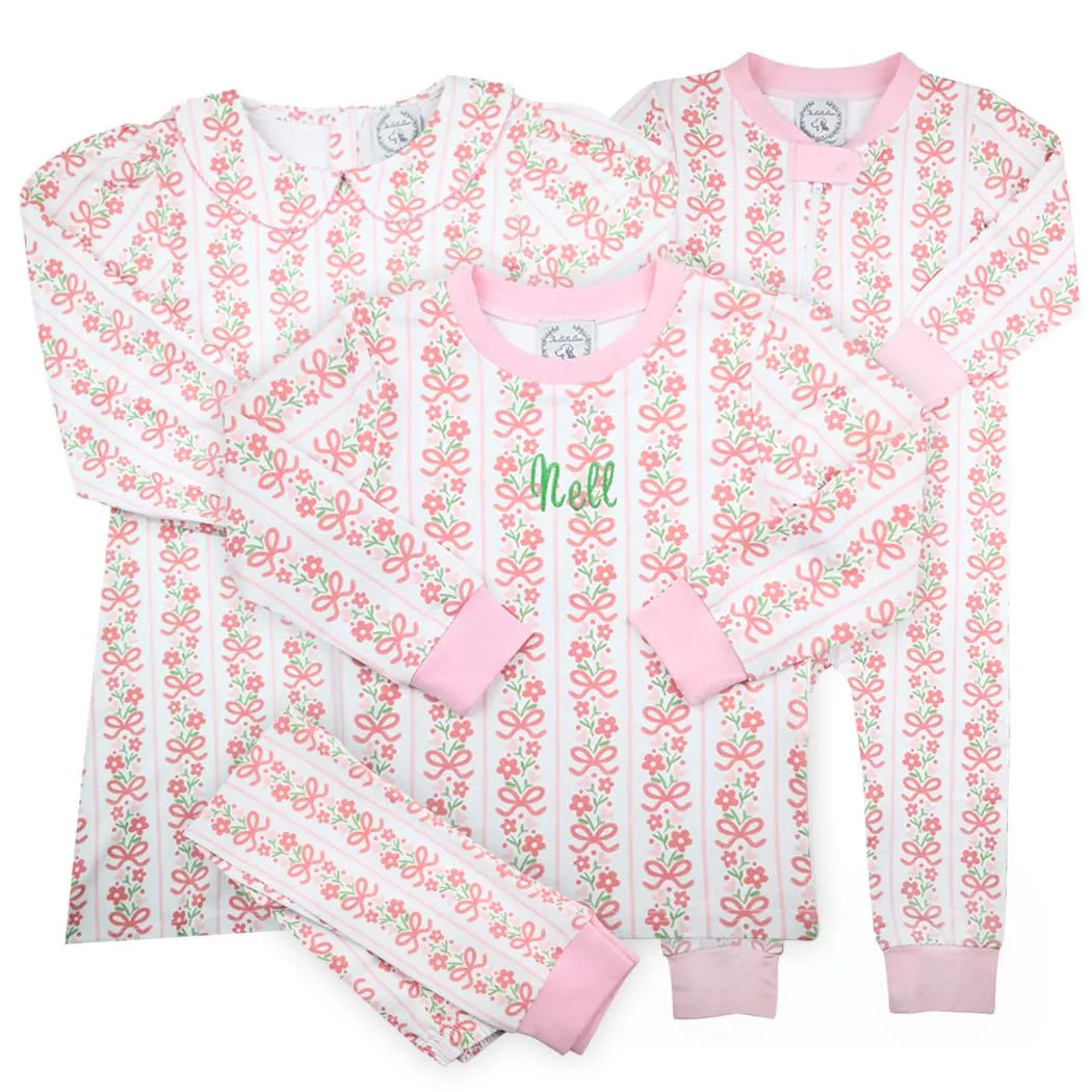 Valentine's Day Floral & Bow Striped Print Knit Dress