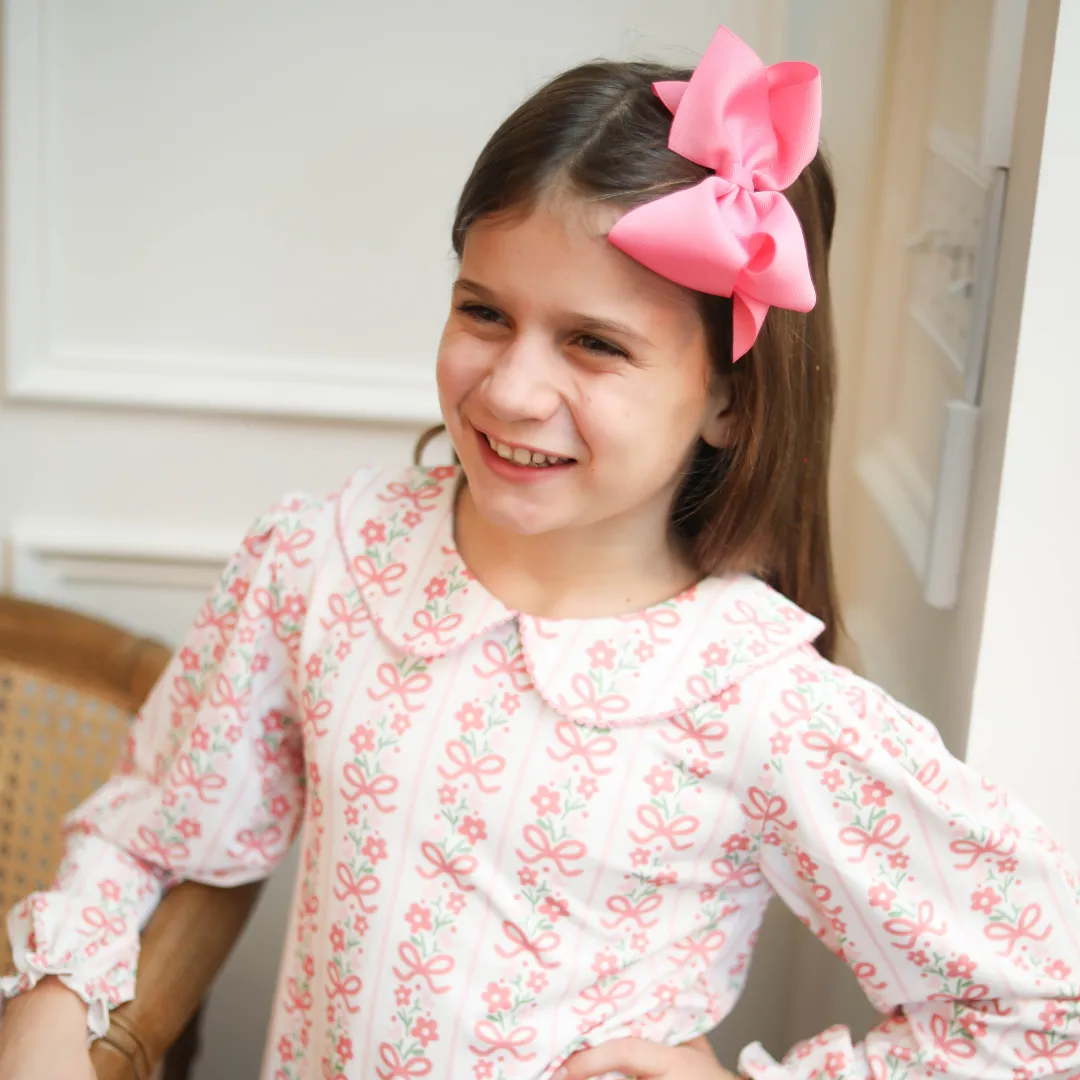 Valentine's Day Floral & Bow Striped Print Knit Dress