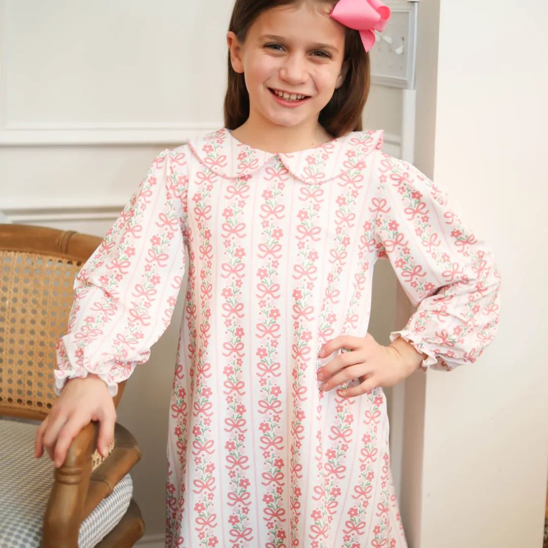 Valentine's Day Floral & Bow Striped Print Knit Dress