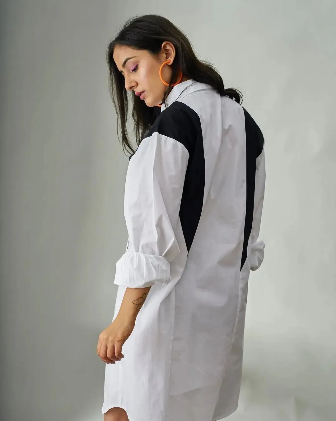 White Glitched Oversized Poplin Shirt